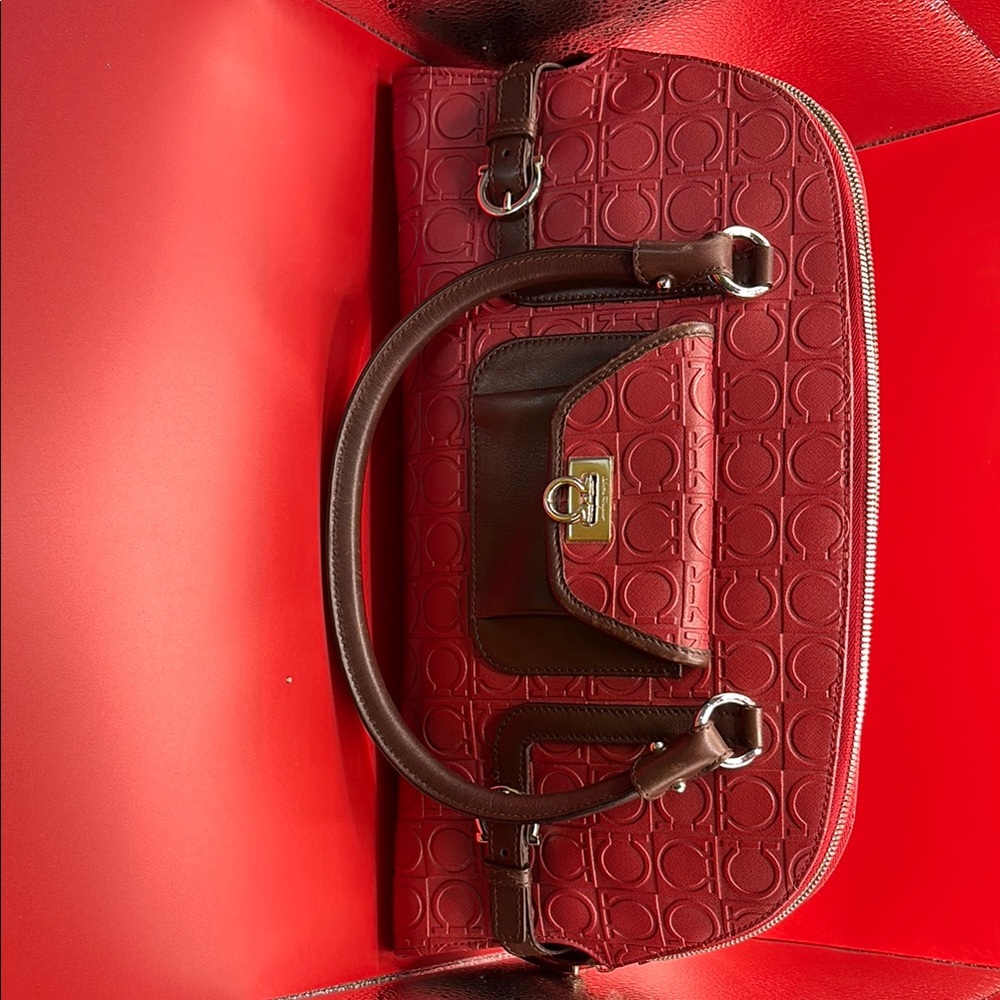 Salvatore Ferragamo Red and Brown Satchel